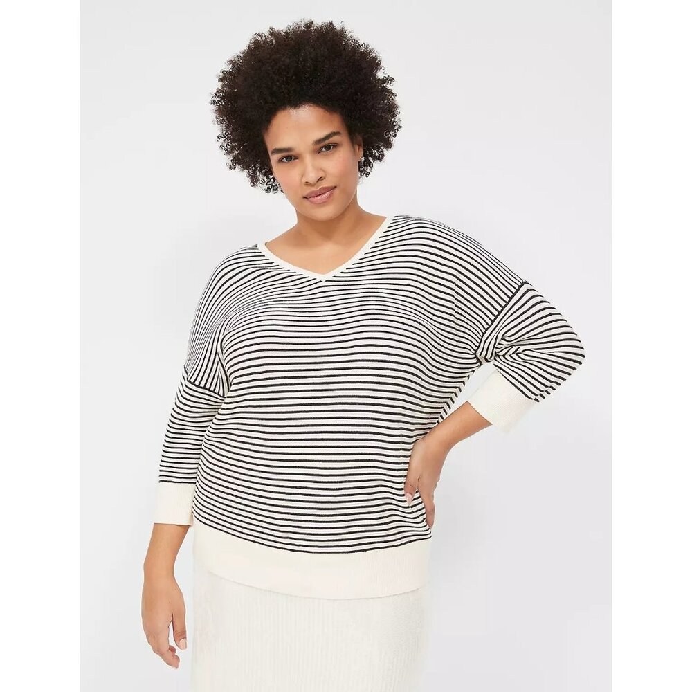 Lane Bryant 18/20 v-neck metallic striped sweater dressy double v-neck 3/4 sleev